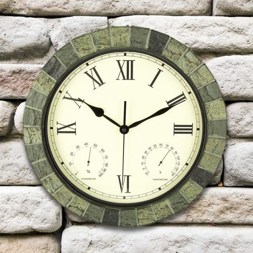 15" Faux Stone Clock, Thermometer and Hygrometer